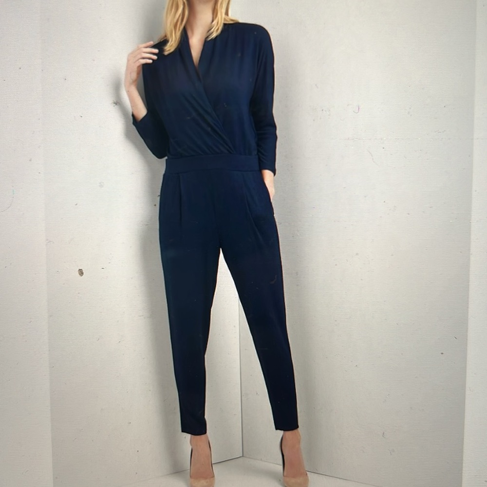 Gap French terry wrap-front long sleeve jumpsuit